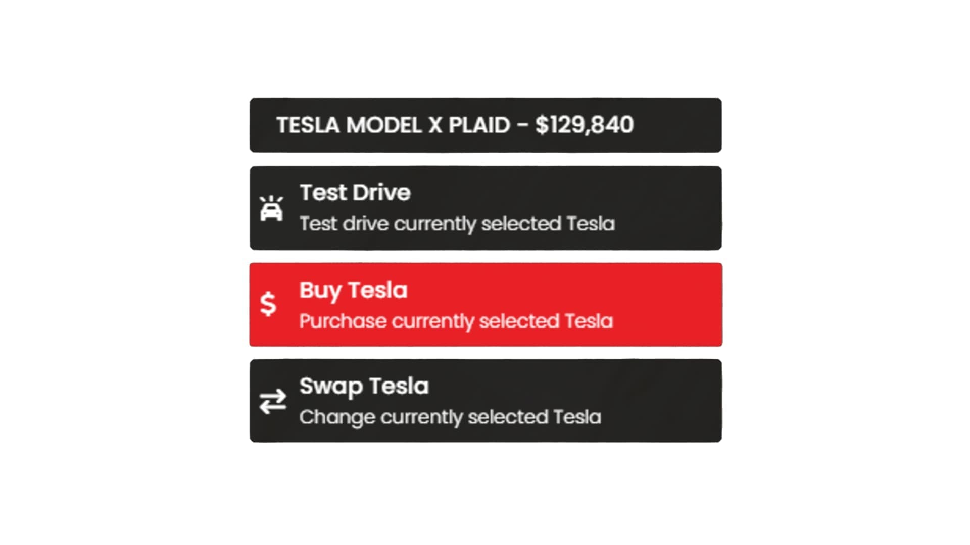 Vehicle purchase menu