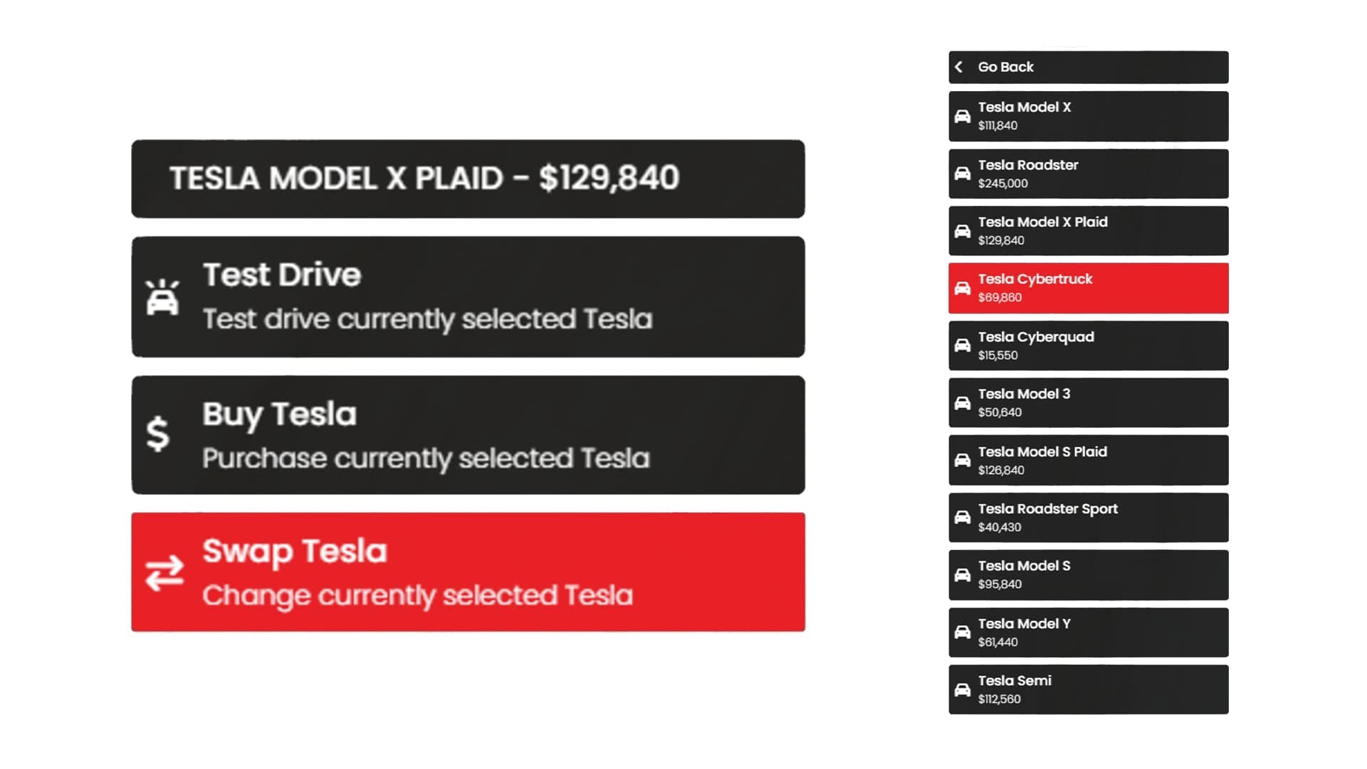 Vehicle swap menu